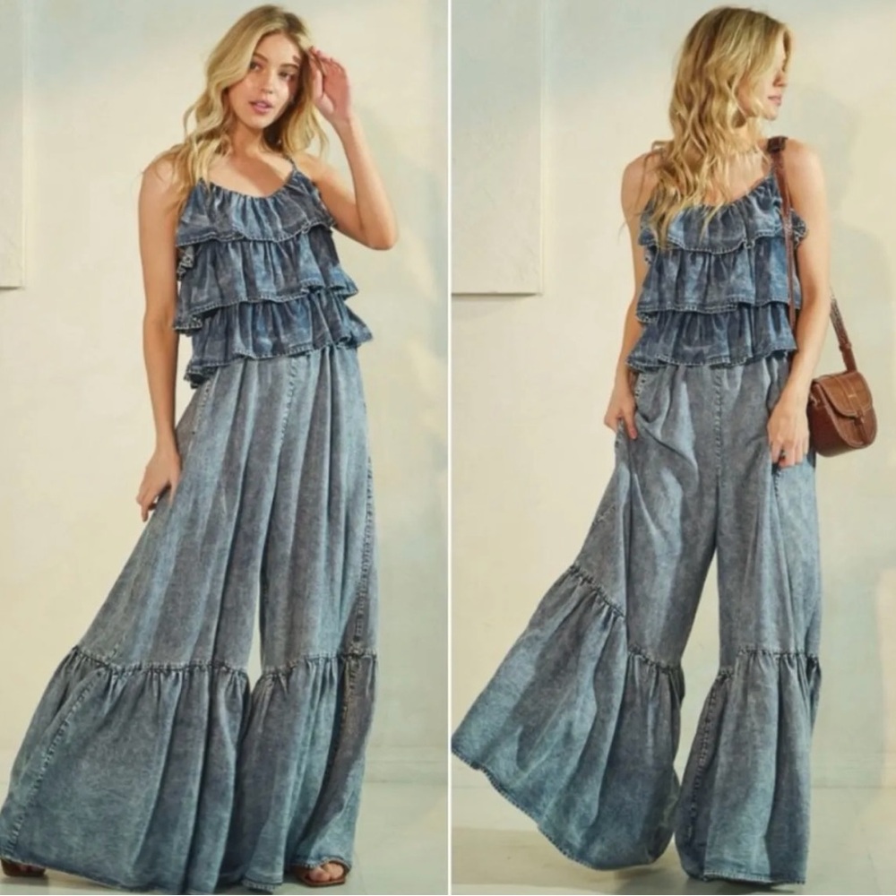 Oli & Hali Wash Tencel Ruffle Detail Wide Leg Jumpsuit NWOT